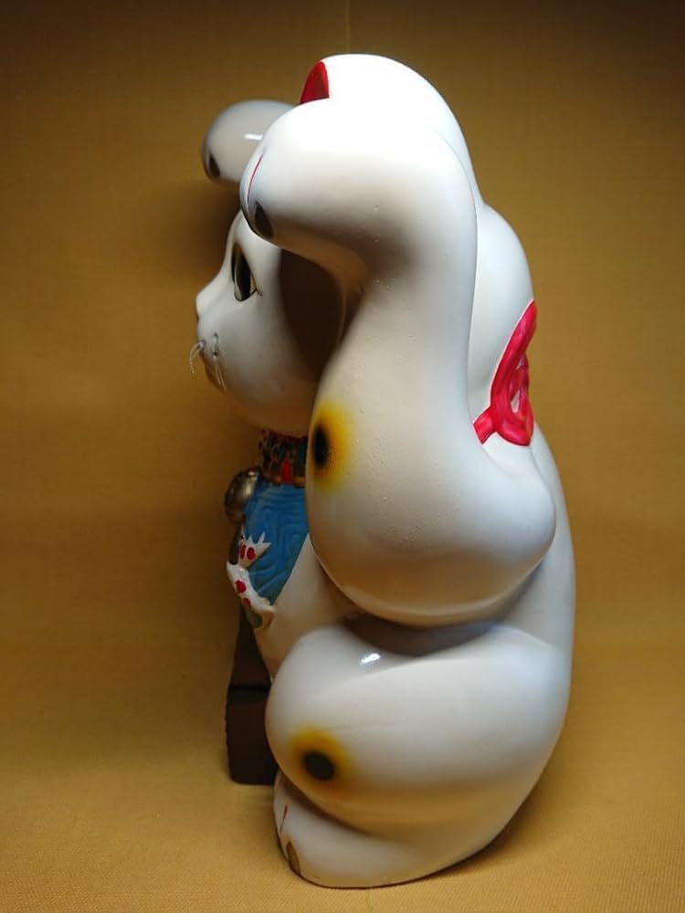 美品】ネコ白猫招き猫陶器置物インテリア工芸品美術品A1048